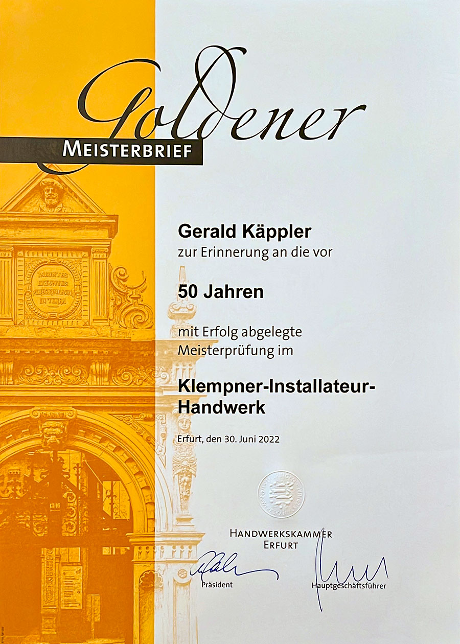 Goldener Meisterbrief Gerald Käppler 2022
